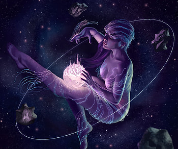 Creation, purple, pink, fantasy, girl, luminos, daniela ivanova, dark HD wallpaper