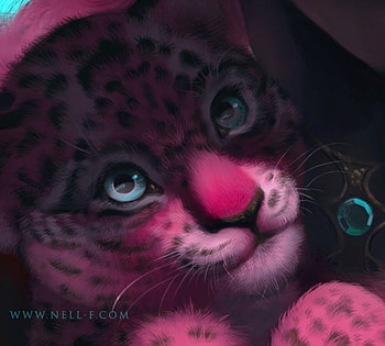 Little pink jaguar, blue, pink, jaguar, cub, fantasy, art, nell fallcard, cat HD wallpaper