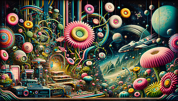 Vibrant Psychedelic Space Fantasy, surrealism, space, flower, fantasy, Digital Art, space fantasy HD wallpaper