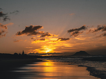 Nature, Sunset, Sky, Sea, Sand, Coast HD wallpaper