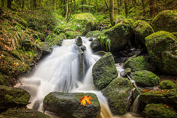 Rocks, moss, waterfall, river, nature, forest HD wallpaper