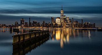 Manhattan at Night, night, manhatten, water, lights HD wallpaper