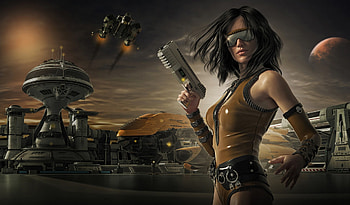 Scifi Sunglasses Woman Warrior With Guns, fantasy-girls, warrior, gun, sunglasses, artist, artwork, digital-art HD wallpaper