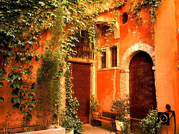 Inside an Old Lyonnaise Villa Courtyard, colors, building, orange, courtyard HD wallpaper
