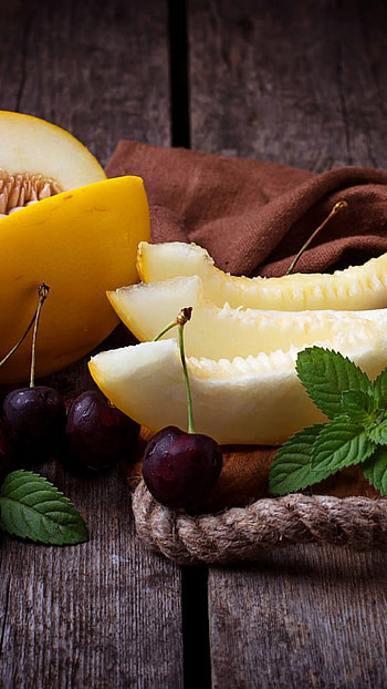 Cherries and mint, Melons HD phone wallpaper