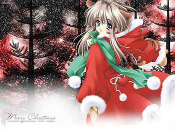 Christmas_fantasy, anime, fantasy, christmas, red, other, girls HD wallpaper