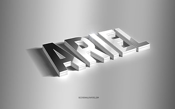 Ariel, silver 3d art, gray background, with names, Ariel name, Ariel greeting card, 3d art, with Ariel name HD wallpaper
