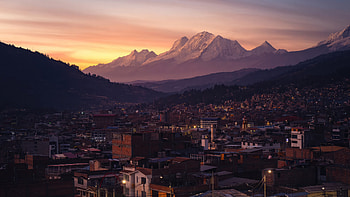 Sunset Over Huaraz Peru , sunset, nature, mountians, city, graphy HD wallpaper
