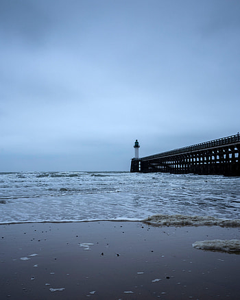 Nature, Sea, Waves, Coast, Pier, Lighthouse HD phone wallpaper
