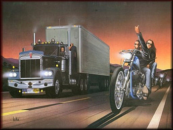 dave mann motorcycle, bike, highway, lights, truck HD wallpaper
