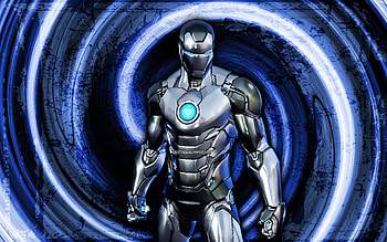 Silver Foil Iron Man, blue grunge background, Fortnite, vortex, Fortnite characters, Silver Foil Iron Man Skin, Fortnite Battle Royale, Silver Foil Iron Man Fortnite HD wallpaper
