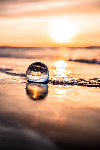Sunset, Sea, Reflection, Coast, Miscellanea, Miscellaneous, Ball HD phone wallpaper