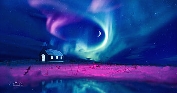 Borealis Dreams , aurora, northern-lights, artist, artwork, digital-art, house HD wallpaper
