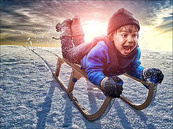 snow fun, winter, fun, snow, nature, sled, child HD wallpaper