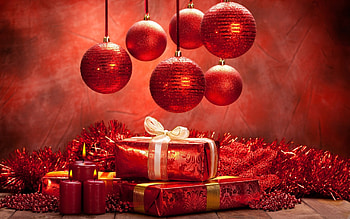 Merry Christmas, gifts, balls, Christmas, red HD wallpaper