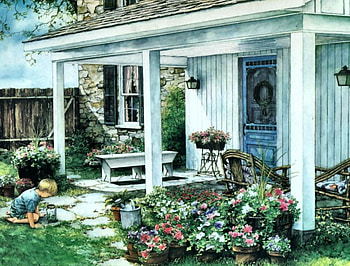 A Potted Garden FC, architecture, art, landscape, beautiful, artwork, scenery, wide screen, painting, cottage HD wallpaper