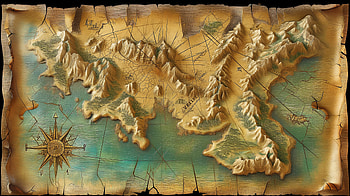 Treasure Map - Vintage Cartography Art, treasure map, map, terrain, mountain, ocean HD wallpaper