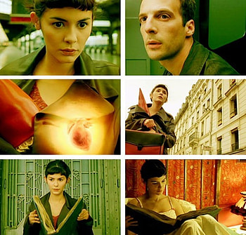 Amelie's heart is beating, scenes, colors, , european, film, collage, poulain, movie, wall, romance, , beating, audrey tautou, french, actors, amelie, pics, beat, heart HD wallpaper