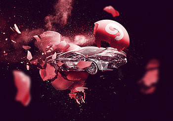 Lamborghini car, explosion, ball smash HD wallpaper