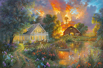 evening red, nature, country, sun, lake HD wallpaper
