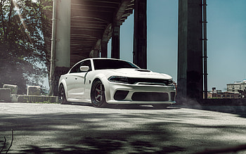 2022, Dodge Charger SRT Hellcat, , front view, exterior, white sedan, new white Dodge Charger, Charger SRT tuning, american cars, Dodge HD wallpaper
