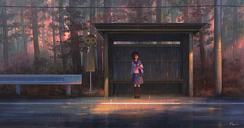 Rain Anime Girl Bustand , anime-girl, anime, rain HD wallpaper