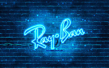 Ray-Ban blue logo, , blue brickwall, Ray-Ban logo, brands, Ray-Ban neon logo, Ray-Ban HD wallpaper