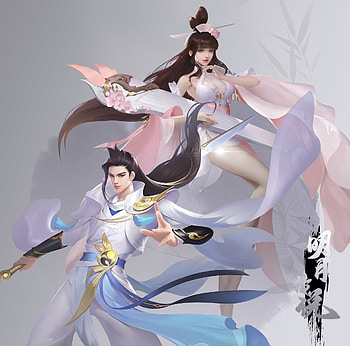 Fantasy couple, rock wind, blue, pink, fantasy, man, couple, girl HD wallpaper