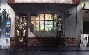Building, Anime, Rain HD wallpaper