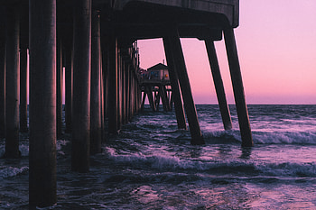 Nature, Water, Sea, Twilight, Waves, Pier, Dusk HD wallpaper