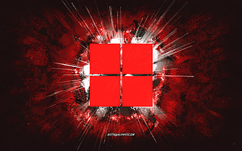 Windows 11 logo, grunge art, Windows, red stone background, Windows 11 red logo, Windows 11, creative art, Windows 11 grunge logo, Windows logo HD wallpaper
