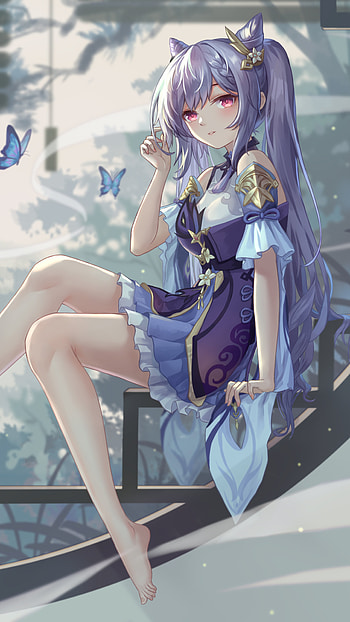 Genshin impact keqing, head, blue HD phone wallpaper