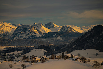 Winter, Nature, Houses, Mountains, Snow HD wallpaper