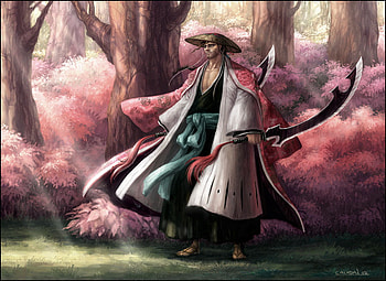 Kyouraku Shunsui, captain, bleach, anime, shikai, two sword HD wallpaper