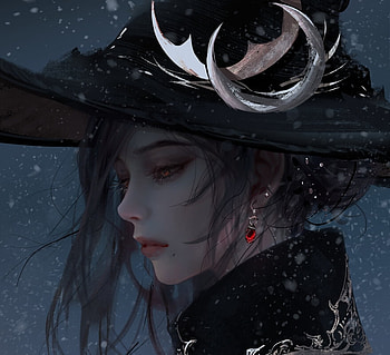 Winter, black, frumusete, art, nixeu, girl, jewel, earrings, fantasy, iarna, face, luminos HD wallpaper