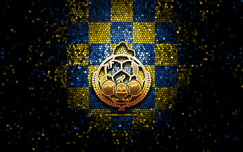 Al-Gharafa SC, glitter logo, QSL, blue yellow checkered background, soccer, qatari football club, Al-Gharafa logo, mosaic art, football, Al-Gharafa FC HD wallpaper