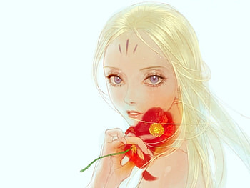 Red Flower, blond hair, blonde, floral, long hair, beauty, lady, cg, flower, maiden, , blonde hair, female, plain, sexy, blond, hot, girl, beautiful, simple, realistic HD wallpaper