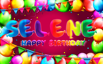 Happy Birtay Selene, , colorful balloon frame, Selene name, purple background, Selene Happy Birtay, Selene Birtay, popular american female names, Birtay concept, Selene HD wallpaper