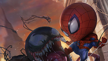 Venom Spiderman Chibi, spiderman, venom, superheroes, artist, artwork HD wallpaper