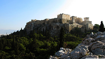 ancient ruins in greece, trees, ancient, hill, ruins HD wallpaper