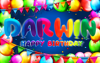 Happy Birtay Darwin, , colorful balloon frame, Darwin name, blue background, Darwin Happy Birtay, Darwin Birtay, popular american male names, Birtay concept, Darwin HD wallpaper