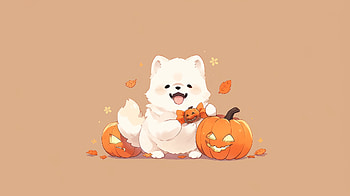 Halloween Puppy with Pumpkins, dog, holiday, halloween HD wallpaper