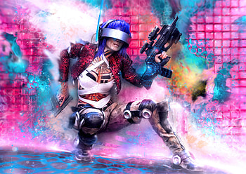 Cyberpunk Girl Guns Up , cyberpunk, artwork, artist, artstation HD wallpaper