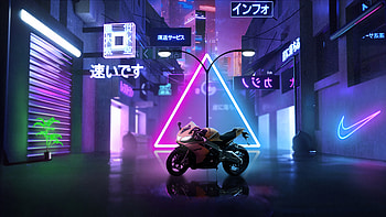 Neon Bike In Center Of Street , motorcycle, neon, artist, artwork, digital-art, deviantart HD wallpaper