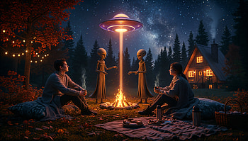 Starlit Campfire: Alien Encounter —, UFO HD wallpaper