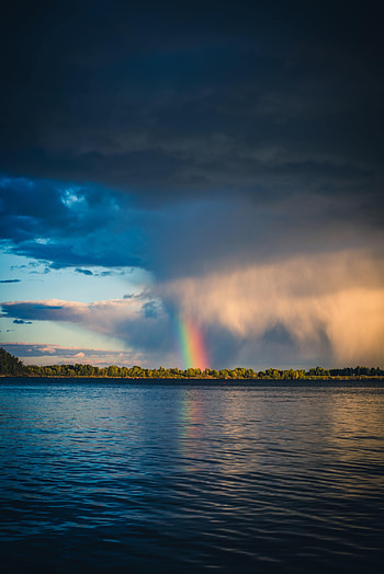 Nature, Rivers, Trees, Sky, Rainbow, Horizon HD phone wallpaper