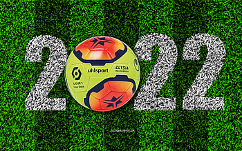Ligue 1 2022, New Year 2022, Uhlsport Elysia Uber Eats, soccer field, Ligue 1 2022 official ball, 2022 concepts, Happy New Year 2022, soccer, Ligue 1, France HD wallpaper