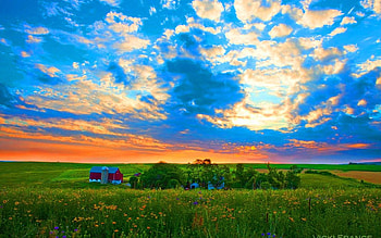 Farm, Landscape, Barn, , Field, Sunset HD wallpaper