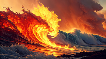 Stunning Ultra : Fiery Ocean Waves, ocean, wave, fire, nature, Ocean Waves HD wallpaper