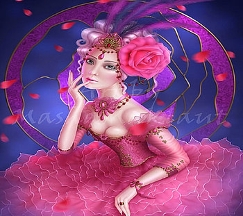 ~Pink Rose Queen~, beautiful girls, digital art, spring, lady, drawings, models female, roses, weird things people wear, paintings, seasons, creative pre-made, woman, rose queen, love four seasons, pink, fantasy, softness beauty, flowers HD wallpaper
